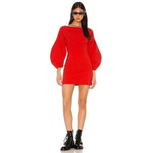 H:ours Cristiano Mini Dress XS Red Revolve Pleated Puff Sleeves